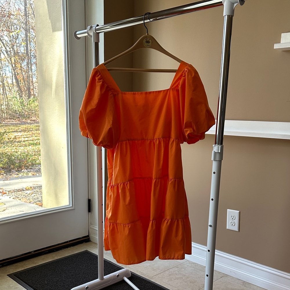 DAVI & DANI Orange Puff Sleeve Dress